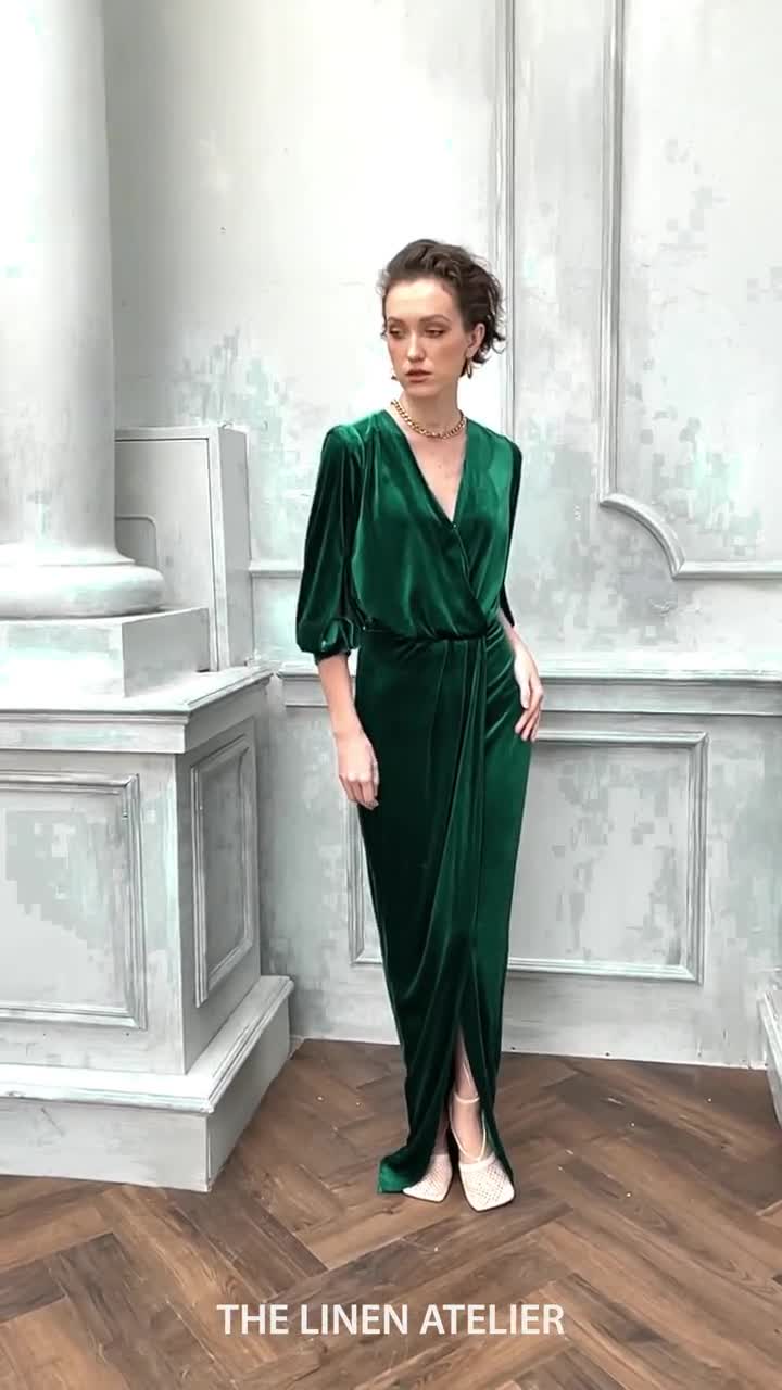 how to accessorize a green velvet dress Emerald Wrap | Formal V-Neck Gown how to style green velvet dress