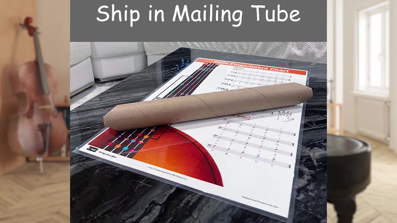 チェロ用ミディアムファインチャート（色分けされた音符付き