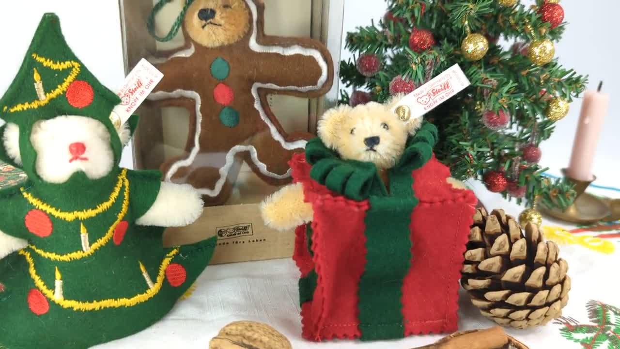 Steiff Vintage Christmas Ornament Teddy Bear All Wrapped up With