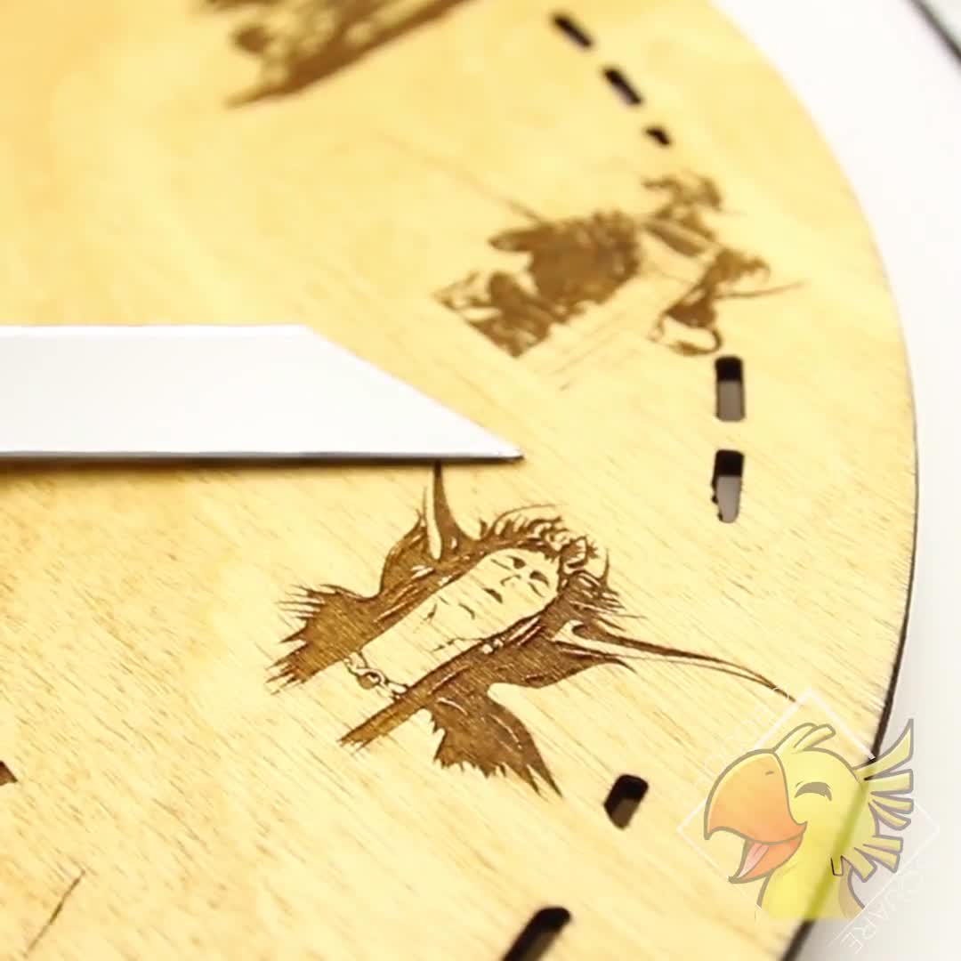 Final Fantasy Wooden Wall Clock – Engraved RPG Gamer Room Decor