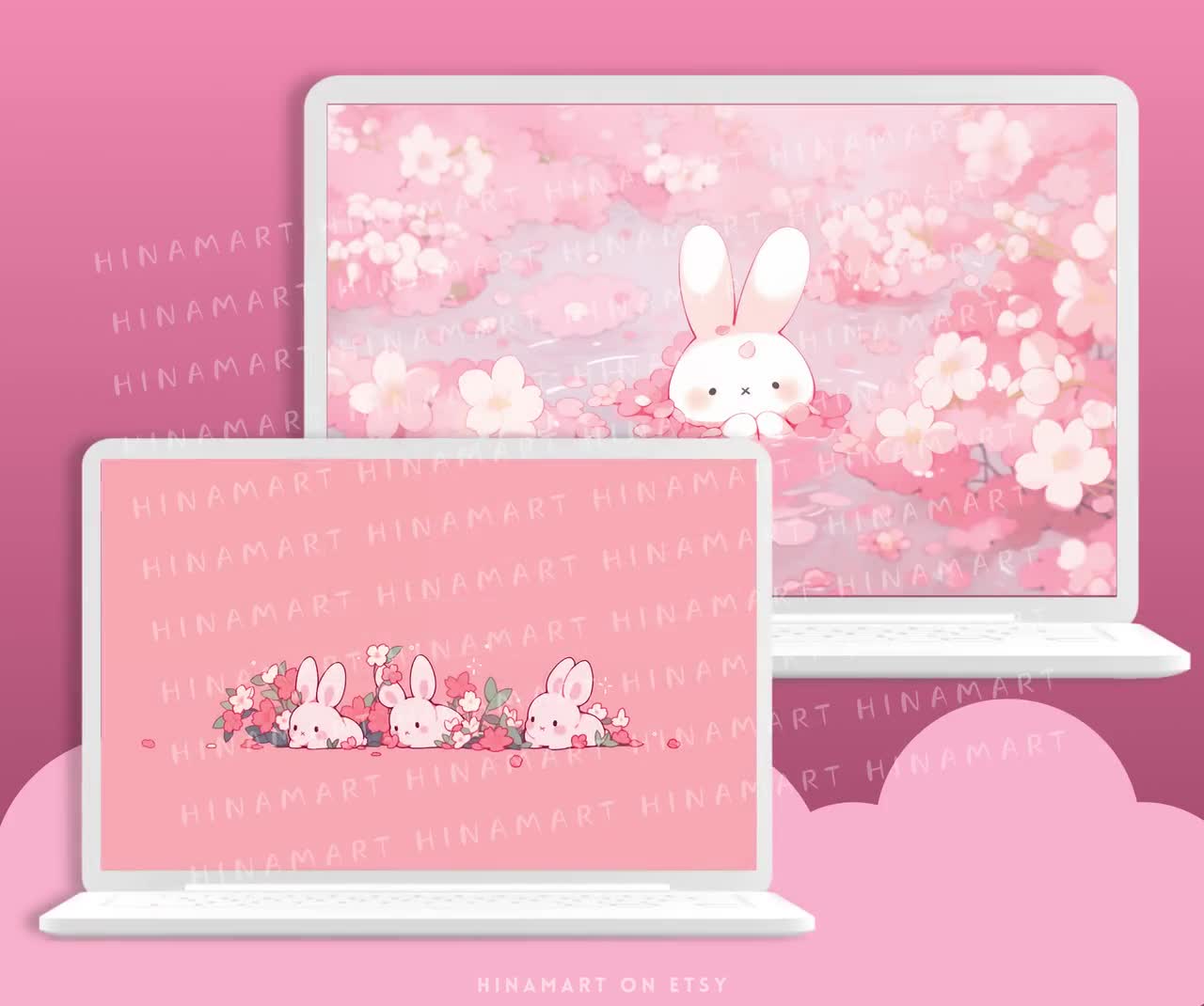 Sakura Bunny Lofi Desktop Set Wallpapers Icons Pink Cute Desktop