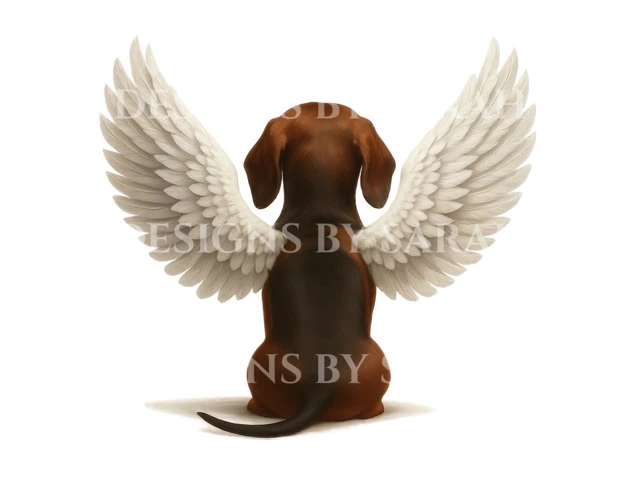 ダックスフントの天使の羽のメモリアルアート：短毛犬を亡くした方への