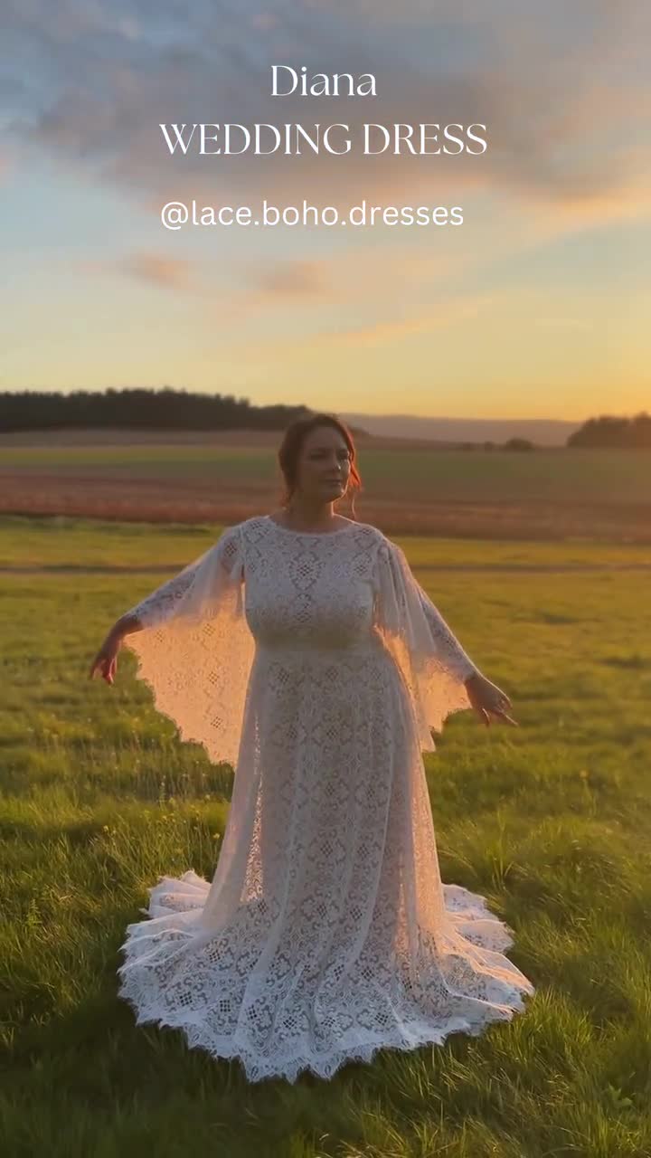 Diana wedding dress, elopement wedding dress, bohemian Wedding Dress, rustic lace wedding dress, lace wedding dress, hippie wedding dress