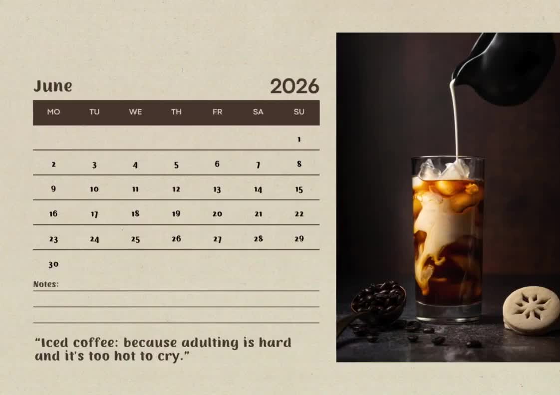 Coffee Calendar 2026 Printable | Monthly Planner, Editable Canva