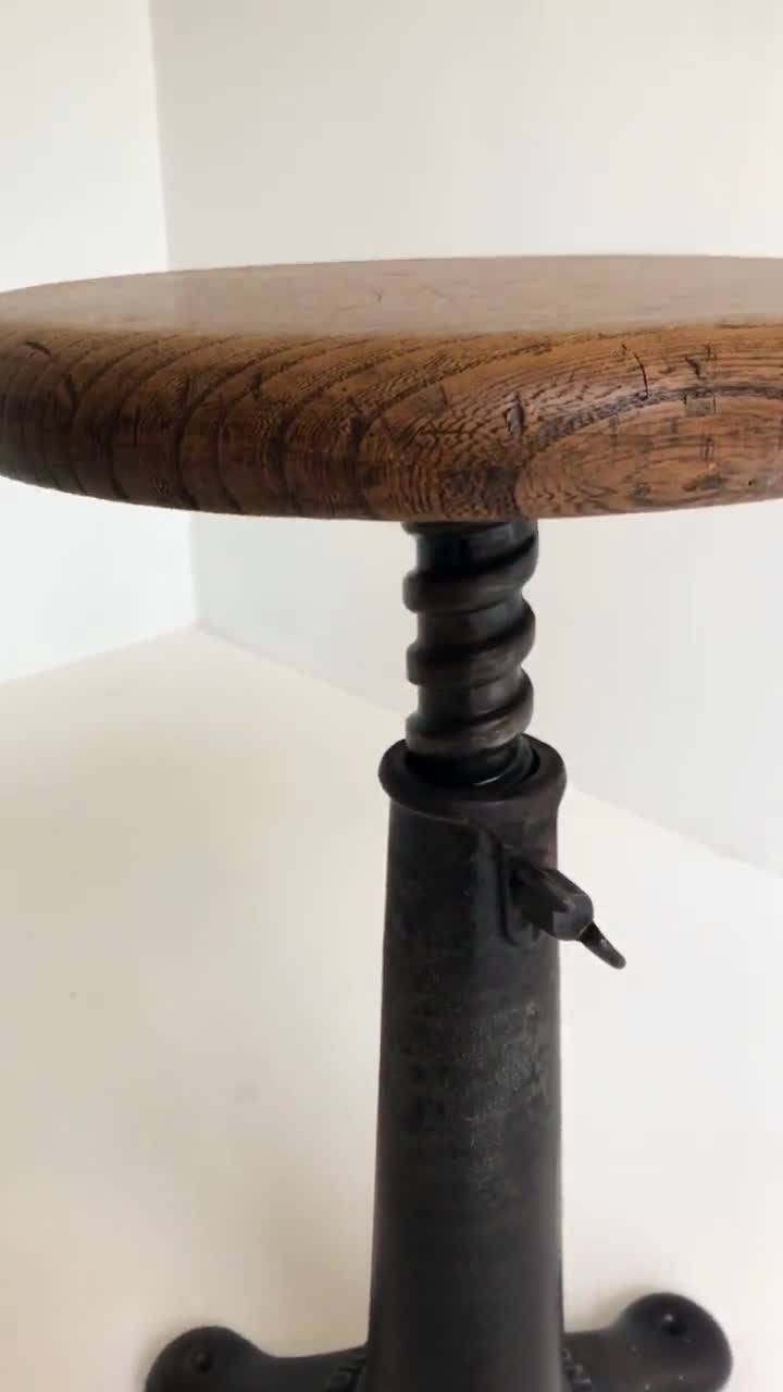 Vintage Singer Factory Stool: Adjustable Cast Iron & Wood, C.1930