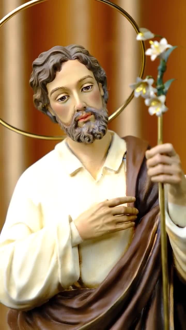 St Joseph Lily Statue 25cm | Hand Painted Catholic Saint Joseph