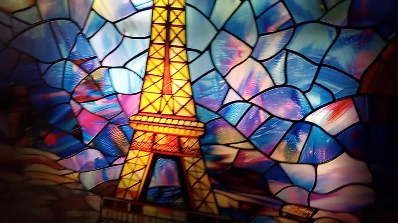 エッフェル塔 - フランス、パリ：本物のガラスを使用したステンド