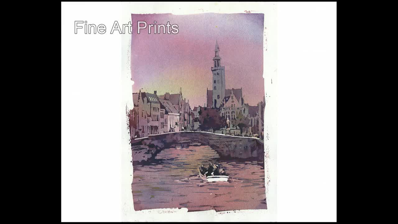 イタリア、フィレンツェのヴェッキオ橋を描いた水彩画（オリジナル作品