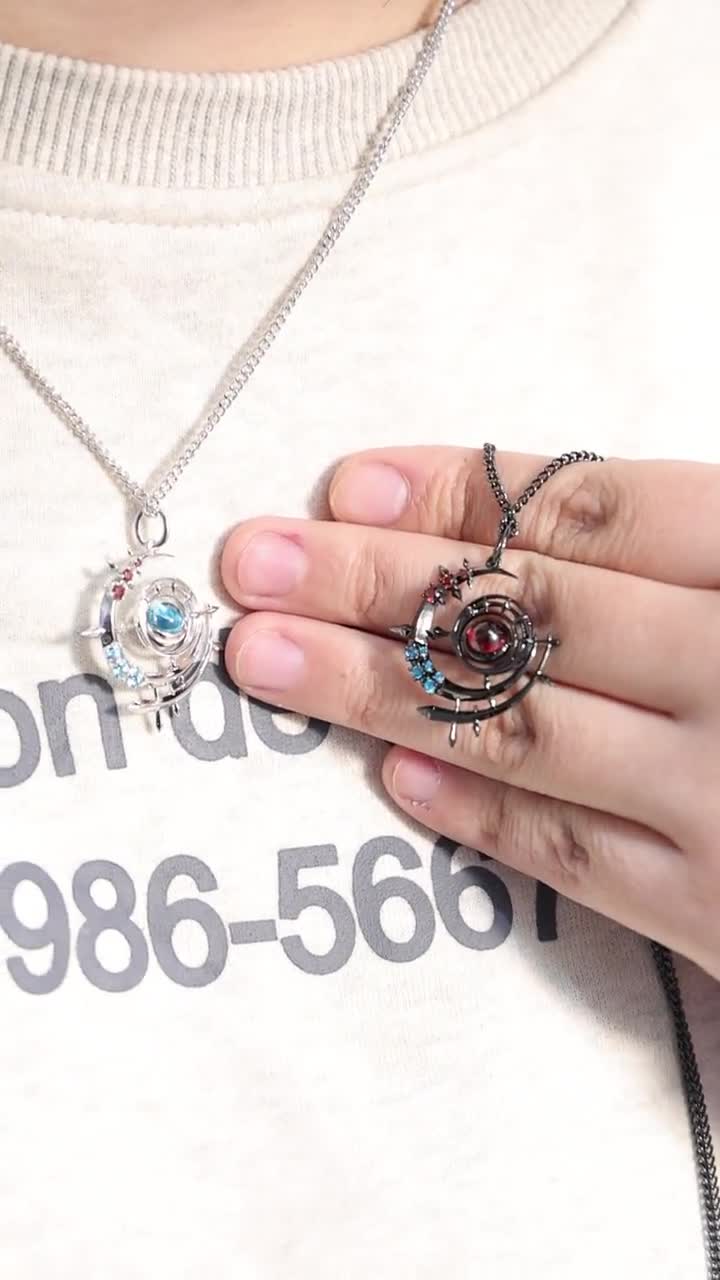 FF14 Black Mage Necklace Sterling Silver Rotating Center Stone