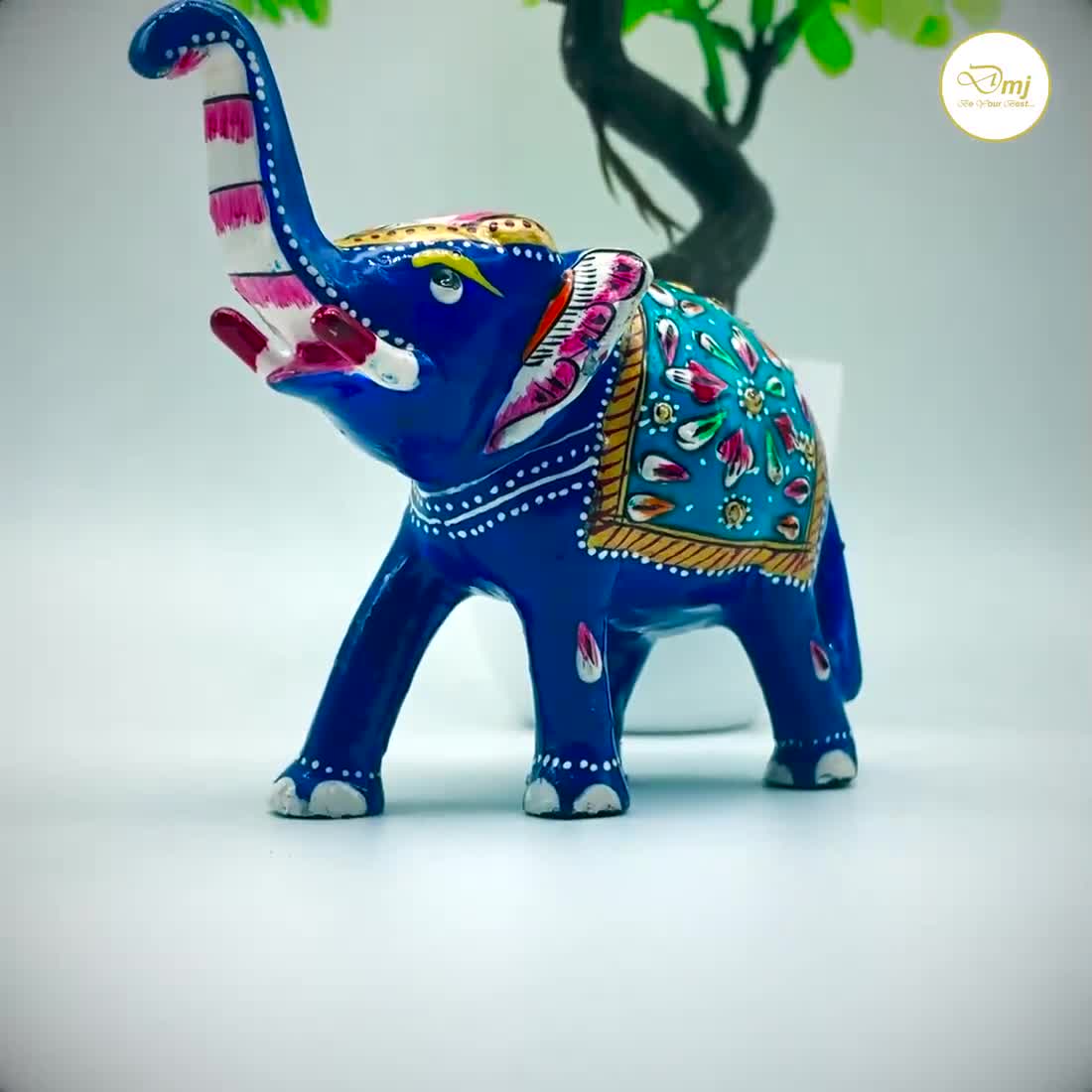 Handmade Blue Elephant Statue – Rajasthani Metal Folk Art Decor