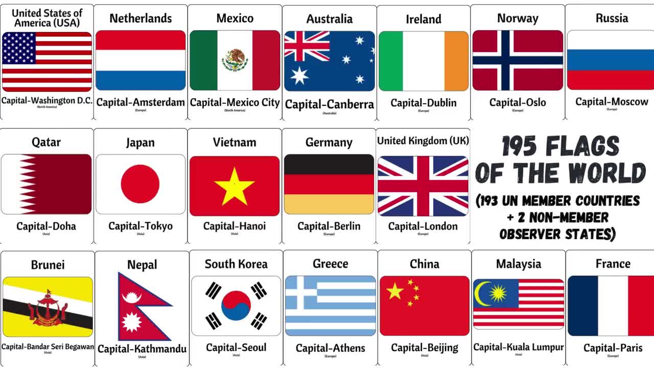 世界の国旗フラッシュカード：地理学習カード（デジタルダウンロード
