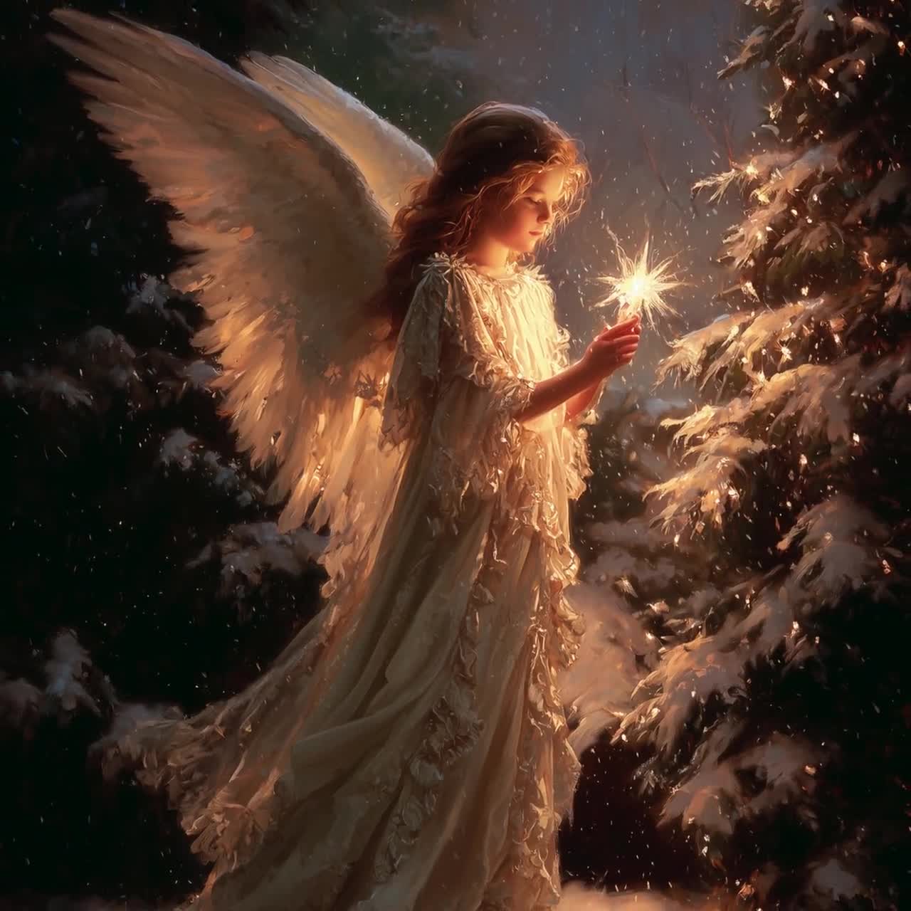 Christmas Angel Printable Wall Art, Candlelit Christmas Religious