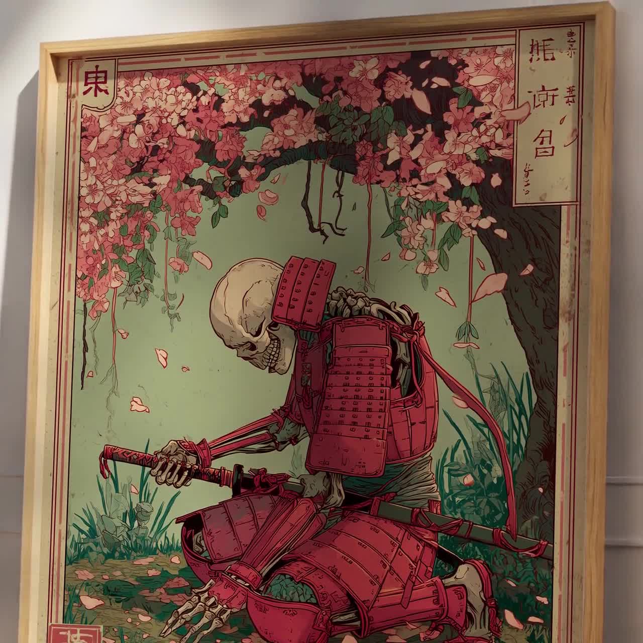 Memento Mori Samurai Skeleton Poster Print | Gothic Japanese Wall