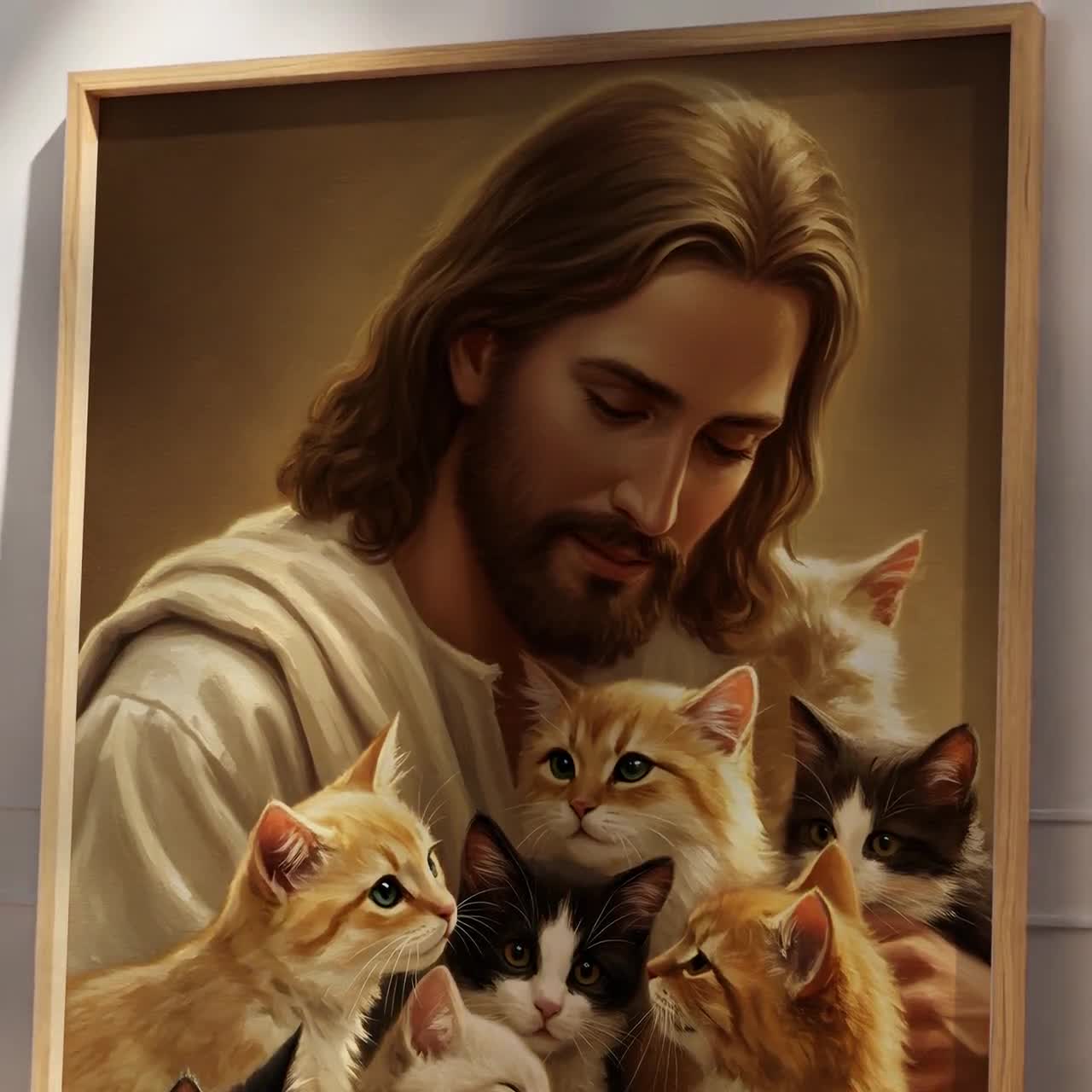 #22 猫 ドローイング 猫のイエス様 キリスト教美術、猫を抱きしめるイエス、猫とイエス・キリスト、聖書