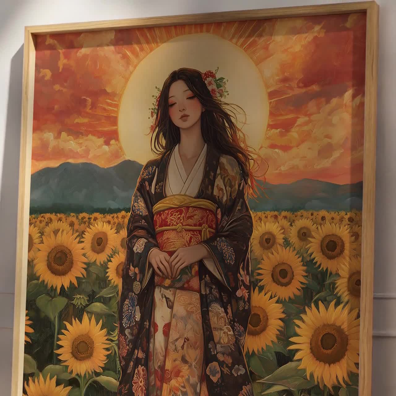 天照大御神プリント、天照大御神アート、天照大御神、日本の太陽の女神