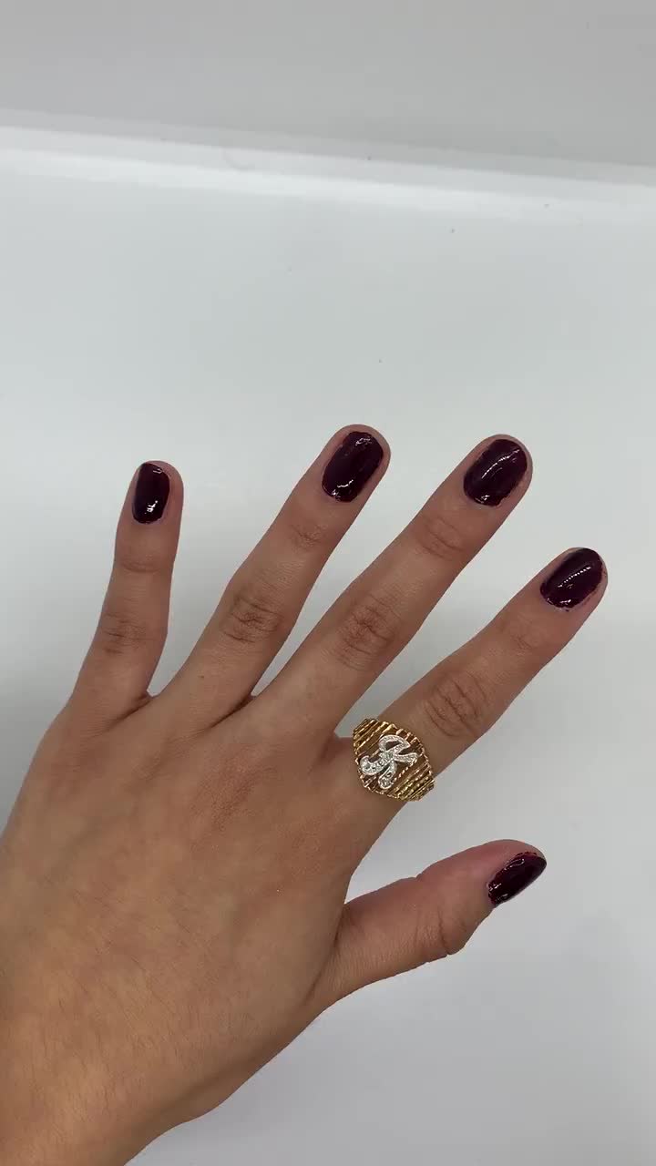 ヴィンテージ 14K イエローゴールド ダイヤモンド イニシャル K