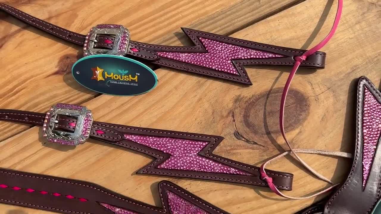 Pink Rhinestone Thunderbolt Horse Headstall Breast Collar: Western