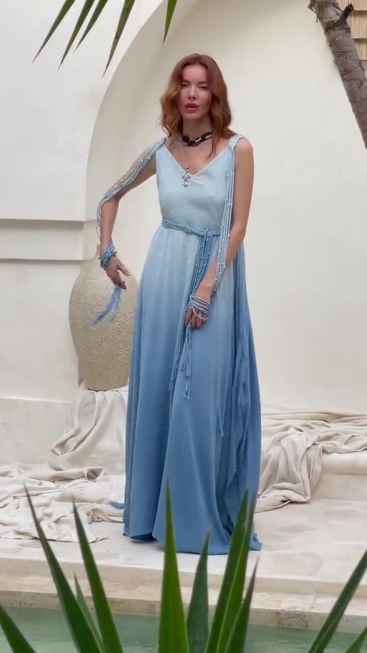 Sky Blue Ombre Organic Cotton Goddess Gown • Bohemian Bridesmaid Dress