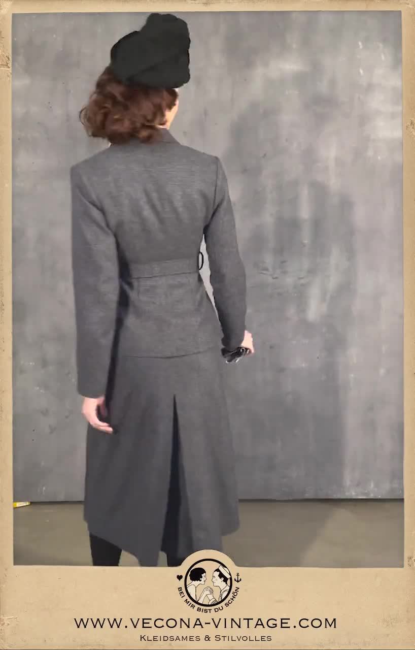 40s 30s 20s Blue/grey Houndstooth Tweed Ladies Belted Sports