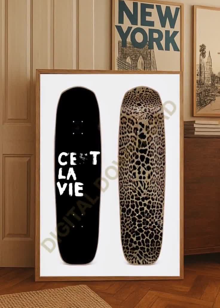 High Fashion Skateboard Deck Poster C'est La Vie Leopard Print