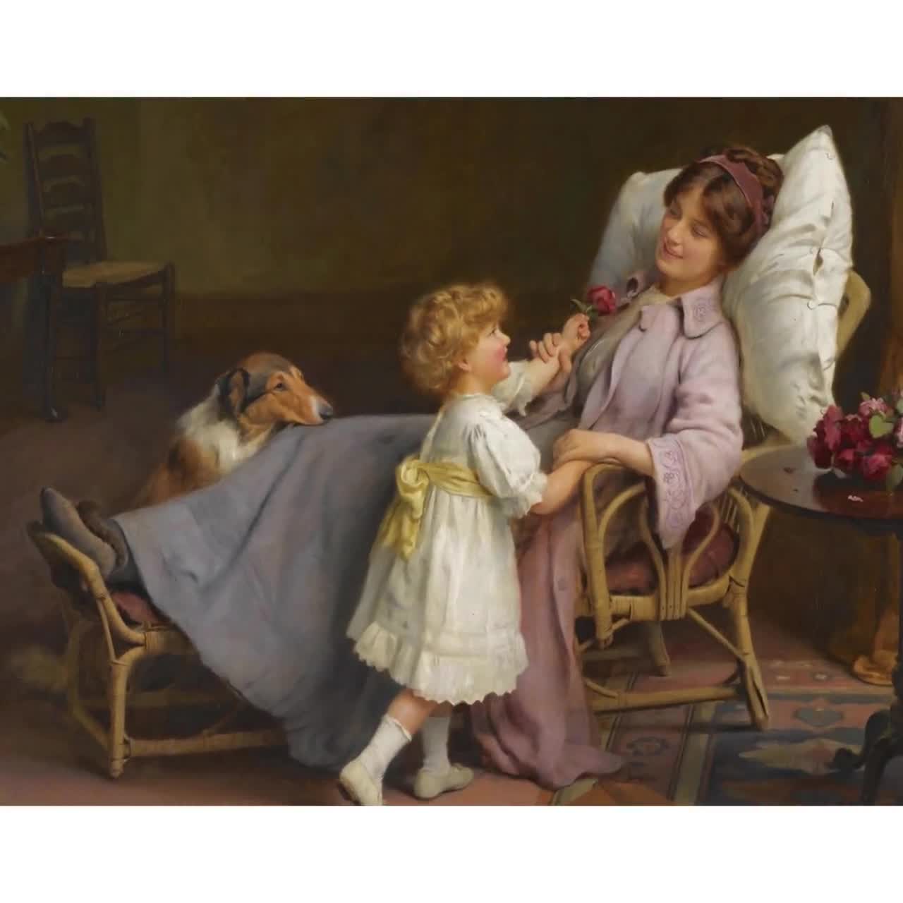 母と娘の絵画、デジタルダウンロードヴィンテージウォールアート