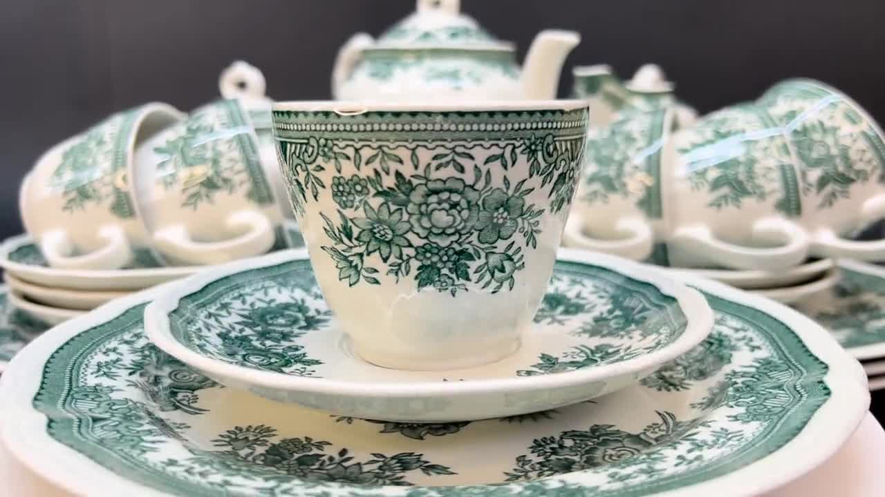Vintage Villeroy & Boch Fasan Green Coffee Set for 4, Vitrified