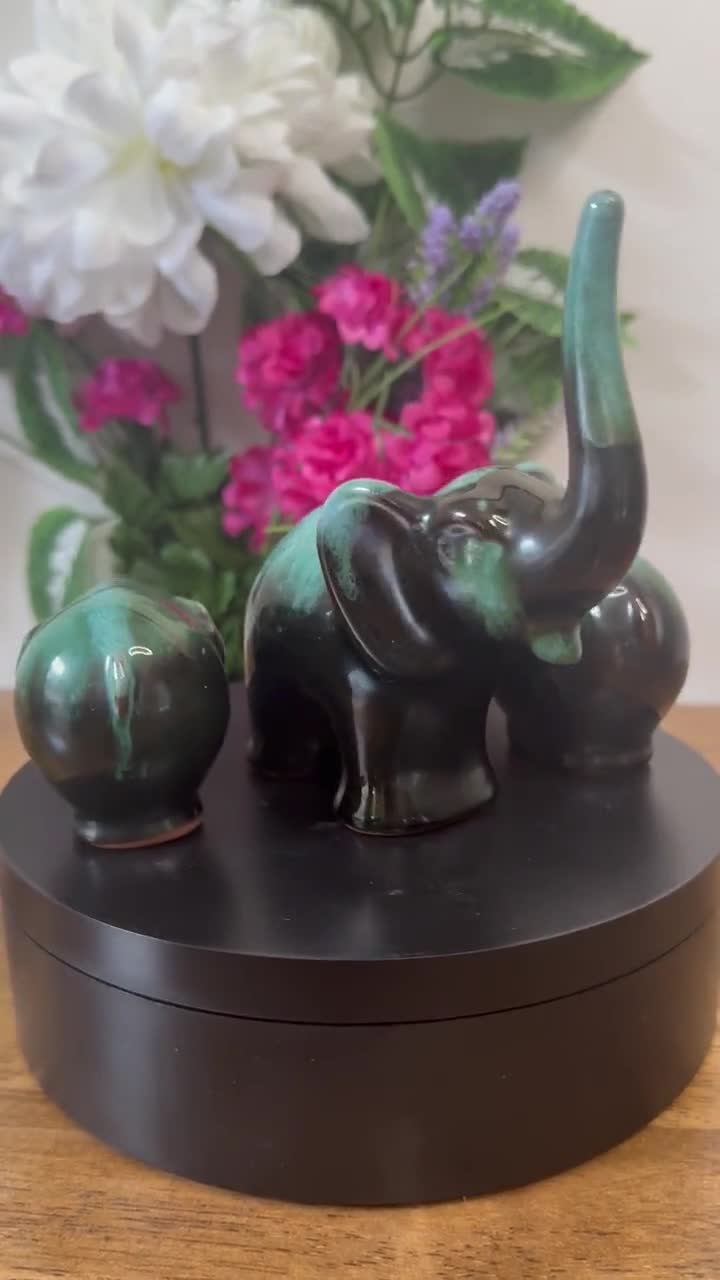 Blue Mountain Pottery Elephant Figurine Green and Black Canadian