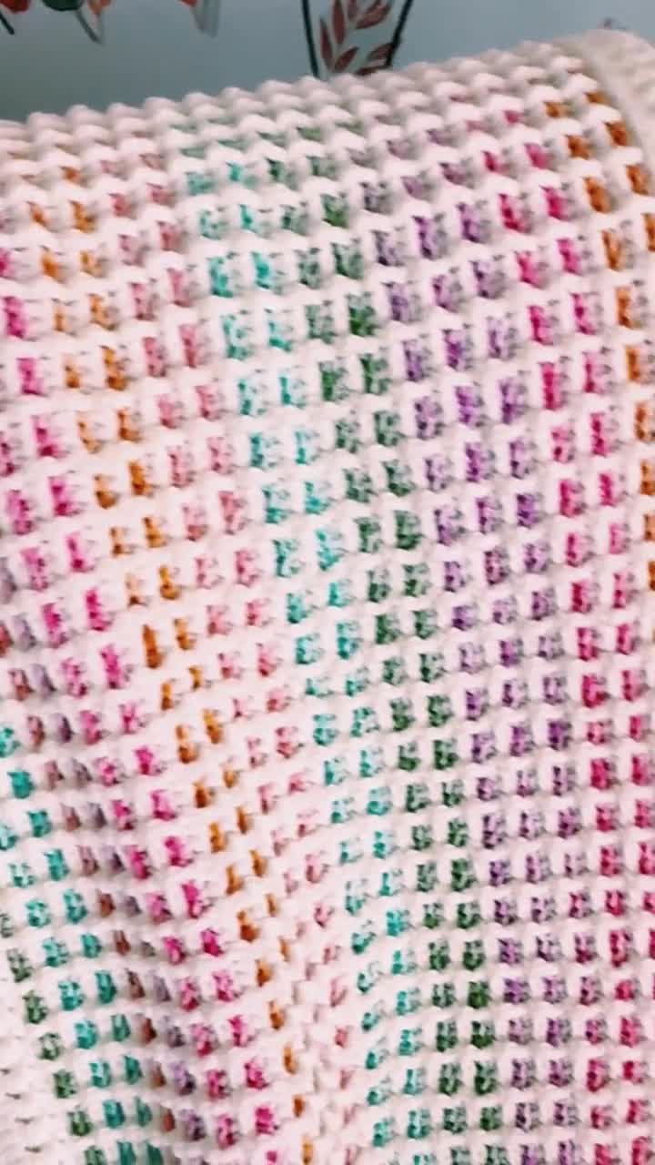 ワッフルステッチかぎ針編みブランケットのパターン：9サイズ、セルフ