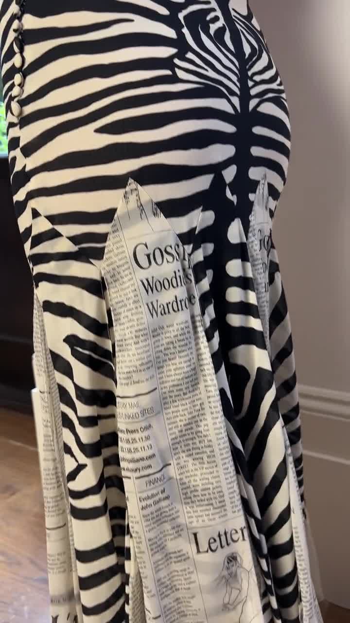 2005 John Galliano Zebra and Newspaper Print Silk Skirt - Etsy