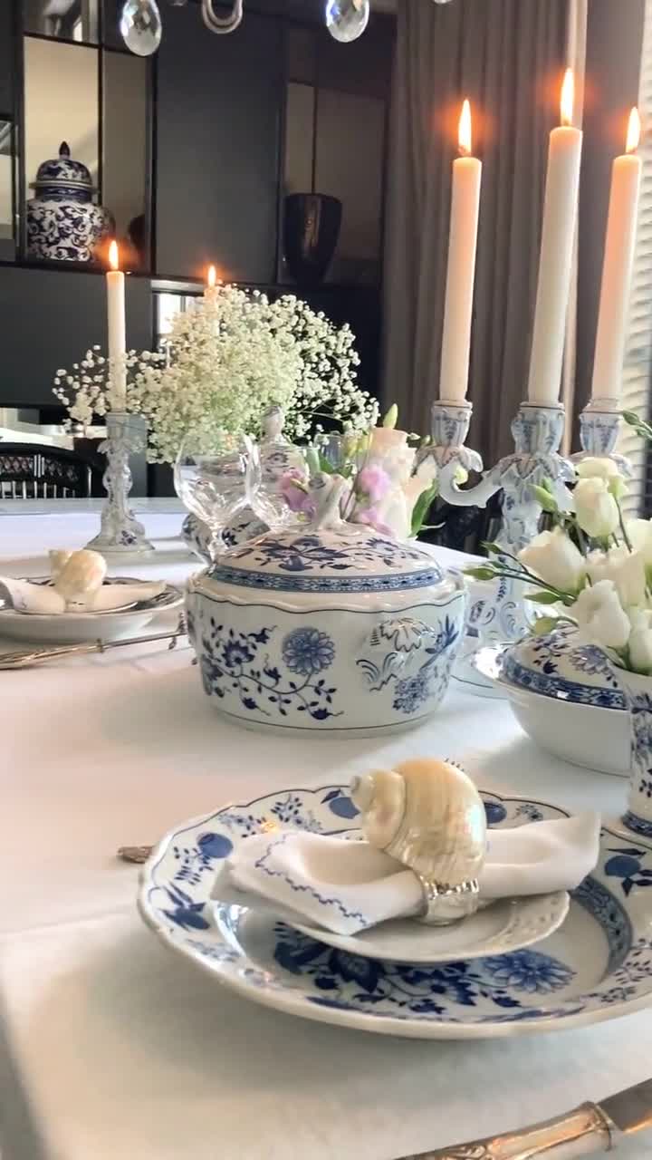 Blue Onion Dinnerware Set | Porcelain Plates | for 6 Persons