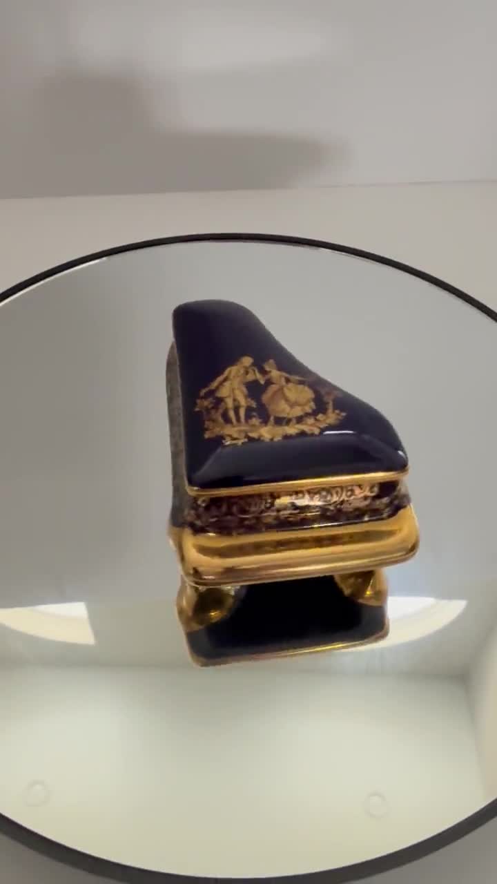 Limoges French Porcelain Piano Trinket Box, Cobalt Blue, Hand