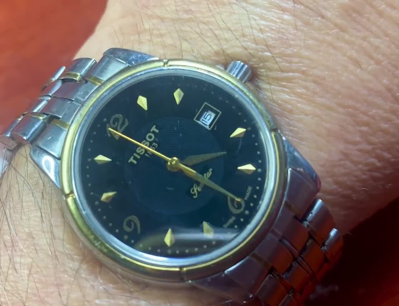 MENS 'TISSOT 1853' SEASTAR 18K Gold Plated Black Dial Watch