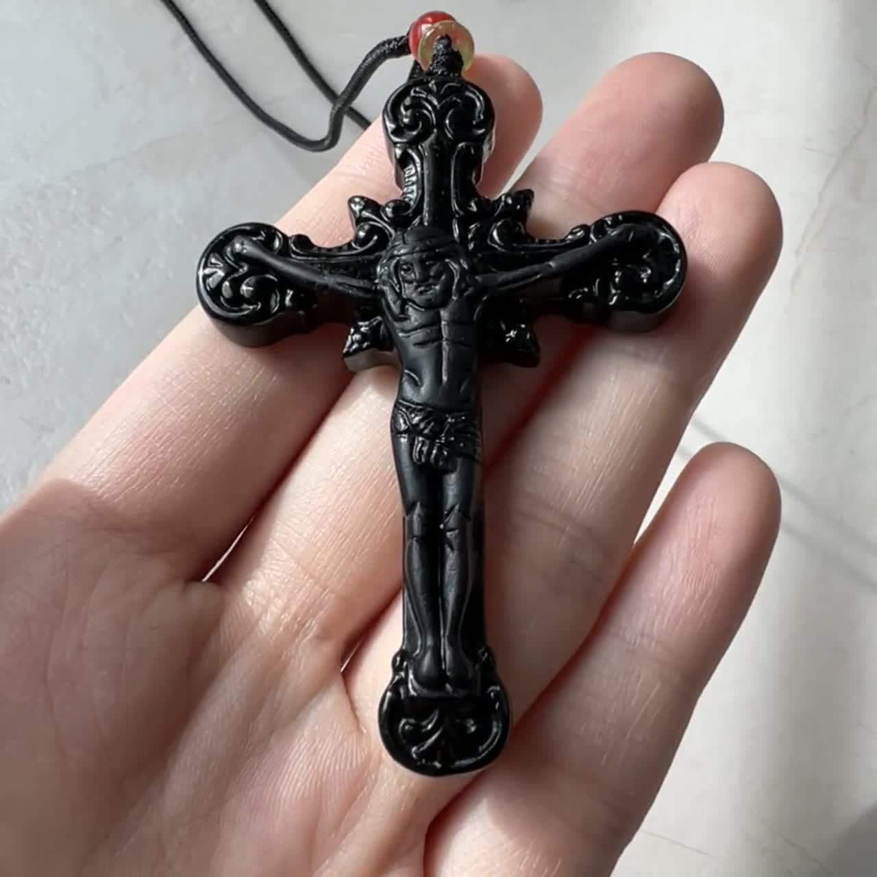 Black Jade Crucifix Cross Jesus, Jadeite Jade, Omphacite, Cross