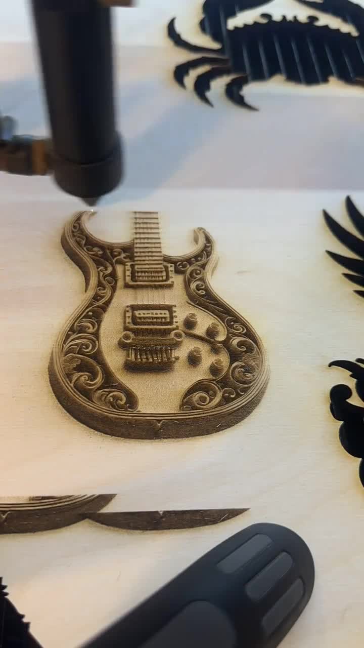 Electric Guitar 3D Illusion Laser Engraving Design - Music