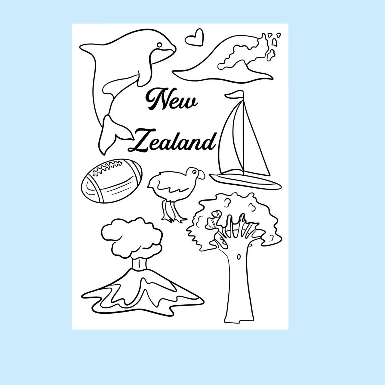 New Zealand Coloring Pages, World Culture Printable Book (digital