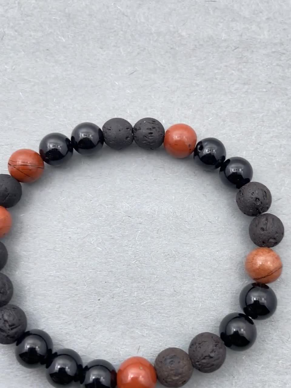 Lava, Onyx & Red Jasper Bracelet | Natural Crystal 8mm Beaded