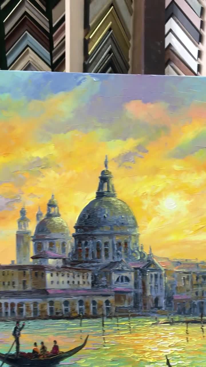 ベネチア運河の油絵、イタリアのオリジナル絵画、ベネチアの壁掛け