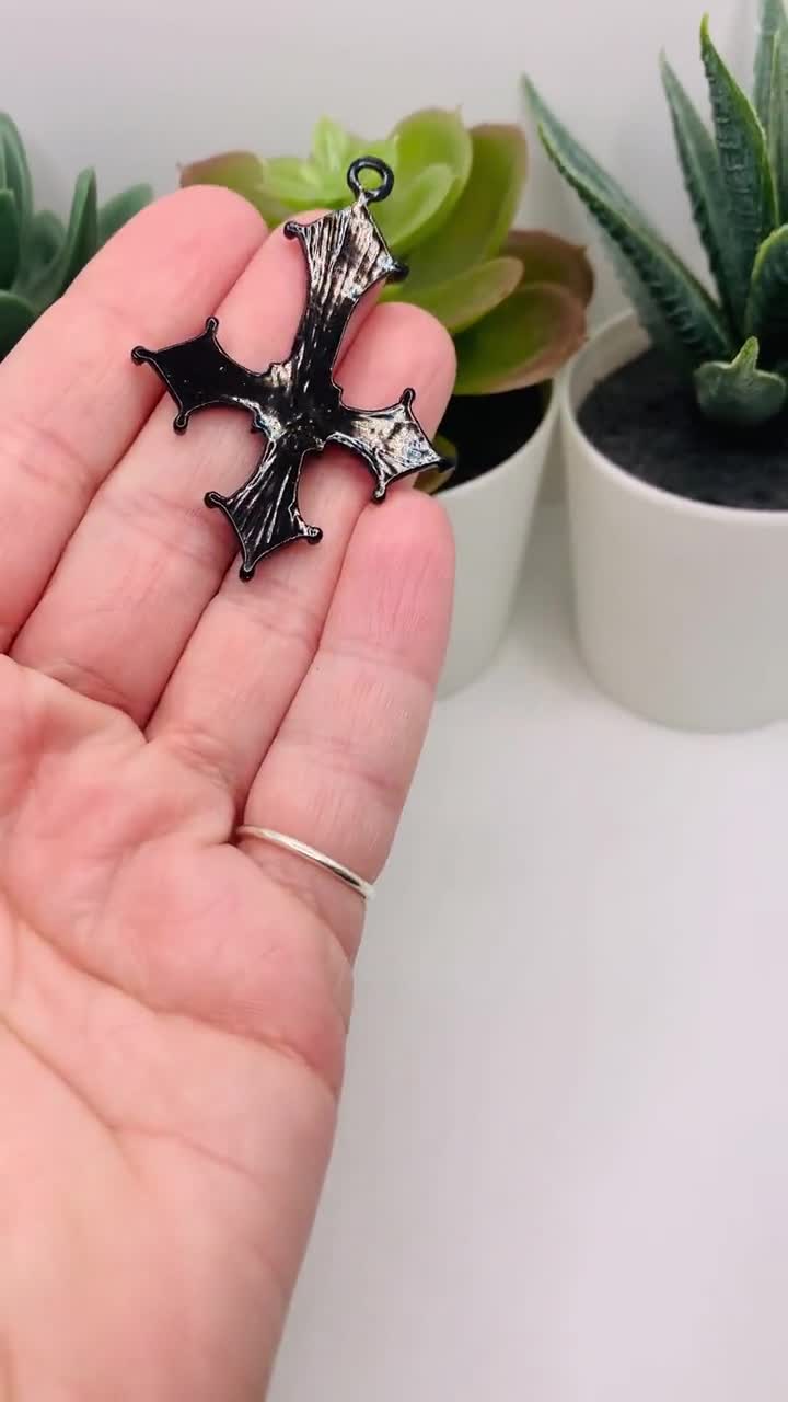 1, 4 or 20 BULK Large Black Enamel Inverted Upside Down Cross