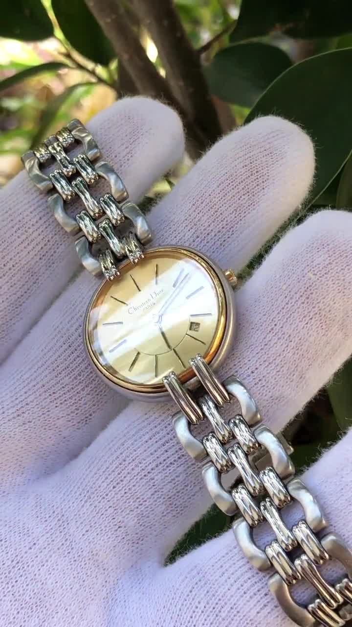 ✨Dior✨ディオール✨CD✨ゴールド文字盤✨デイト✨D66-110✨腕時計✨ Vintage Christian Dior D66-110 Dual-tone Golden Dial Silver