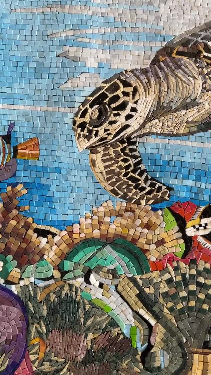 水中の海の生き物モザイク - 手作りの壁アート - 石、大理石