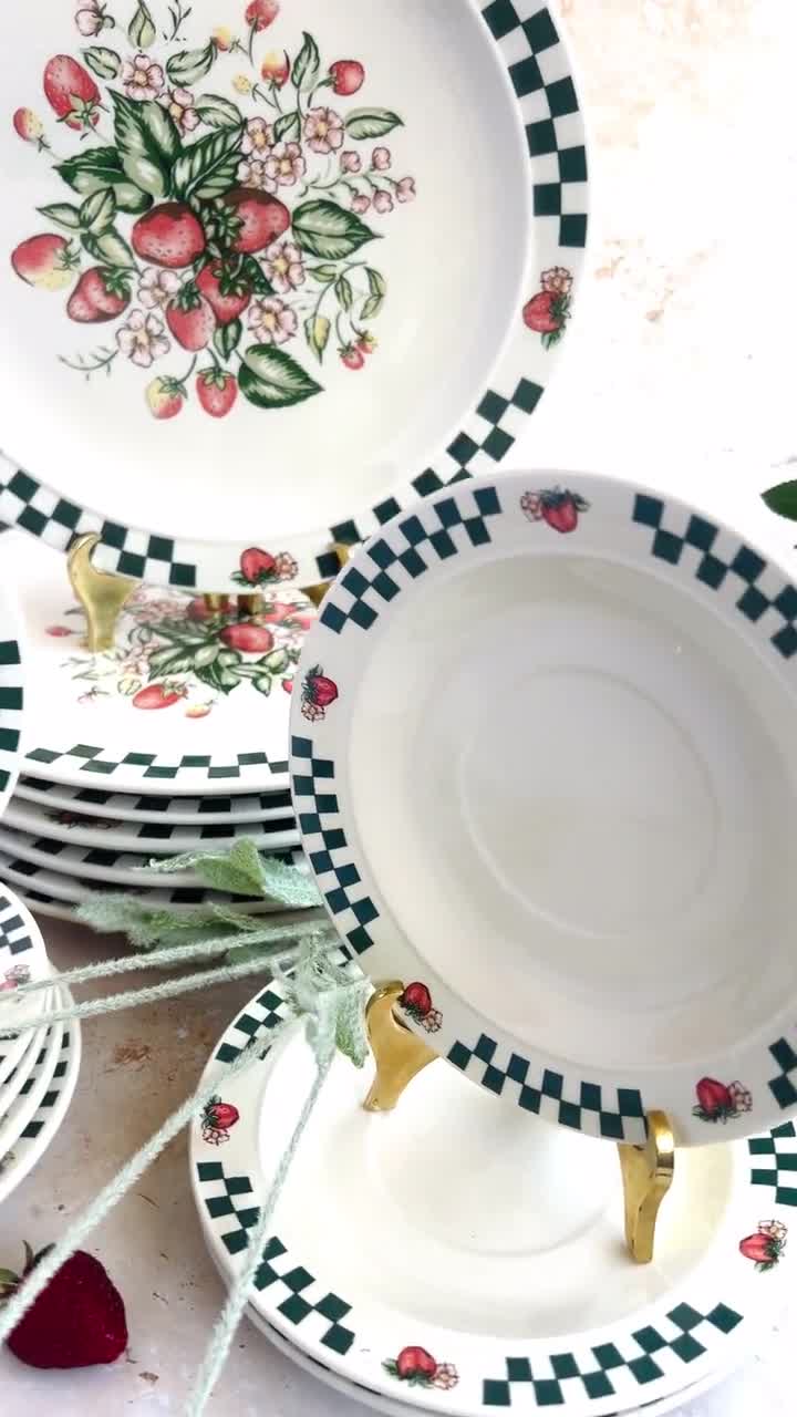 Vintage Strawberry Fields Stoneware Plate: 90s Gibson Checkered