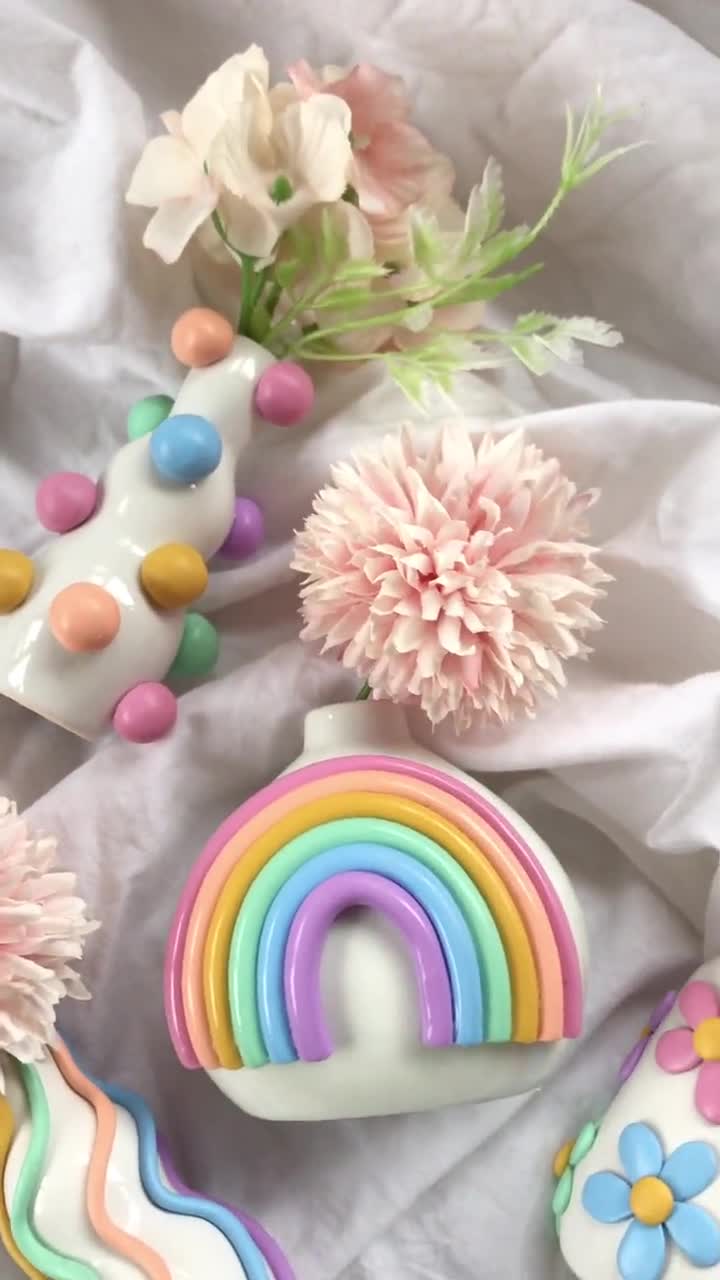 レトロで折衷的なカラフルなつぼみの花瓶/かわいい陶器の花瓶