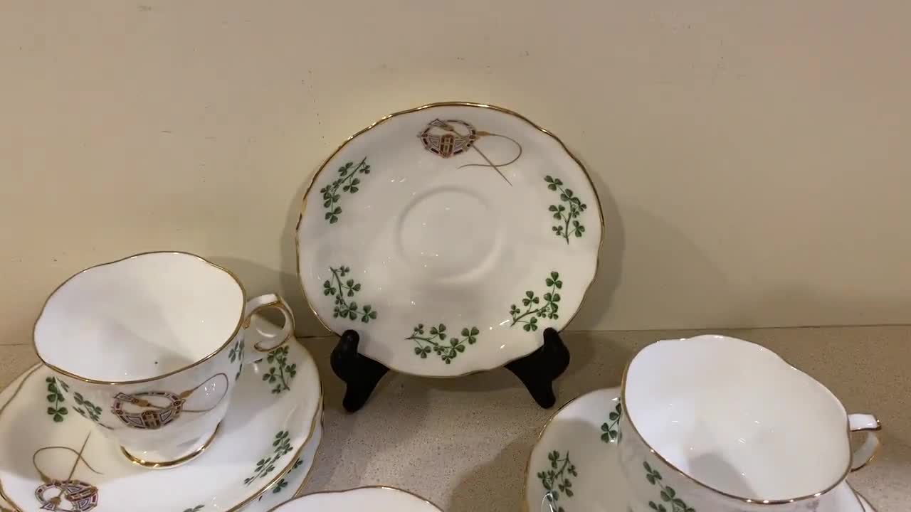 Vintage Arklow Fine Bone China Shamrock Tea Cups, Saucers and