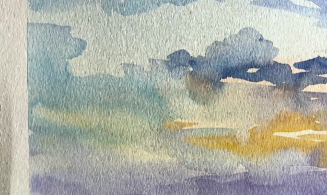 水彩風景画オリジナル、紙に描いた絵画、海の風景、手作りアート、自然