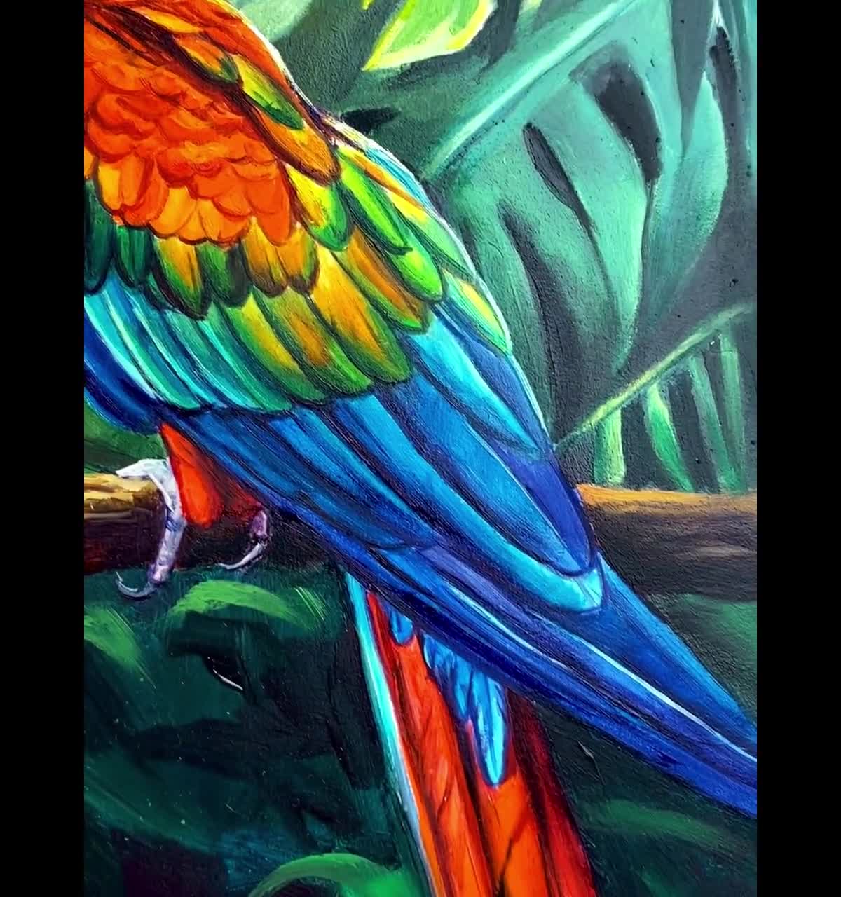 Red parrot ORIGINAL oil painting, Jungle macaw portrait, Tropical