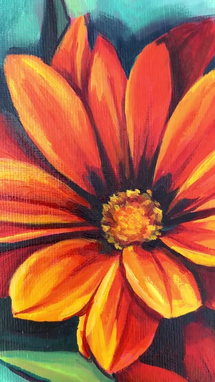 Orange Daisy Flowers Painting, Abstract Floral Oil Painting