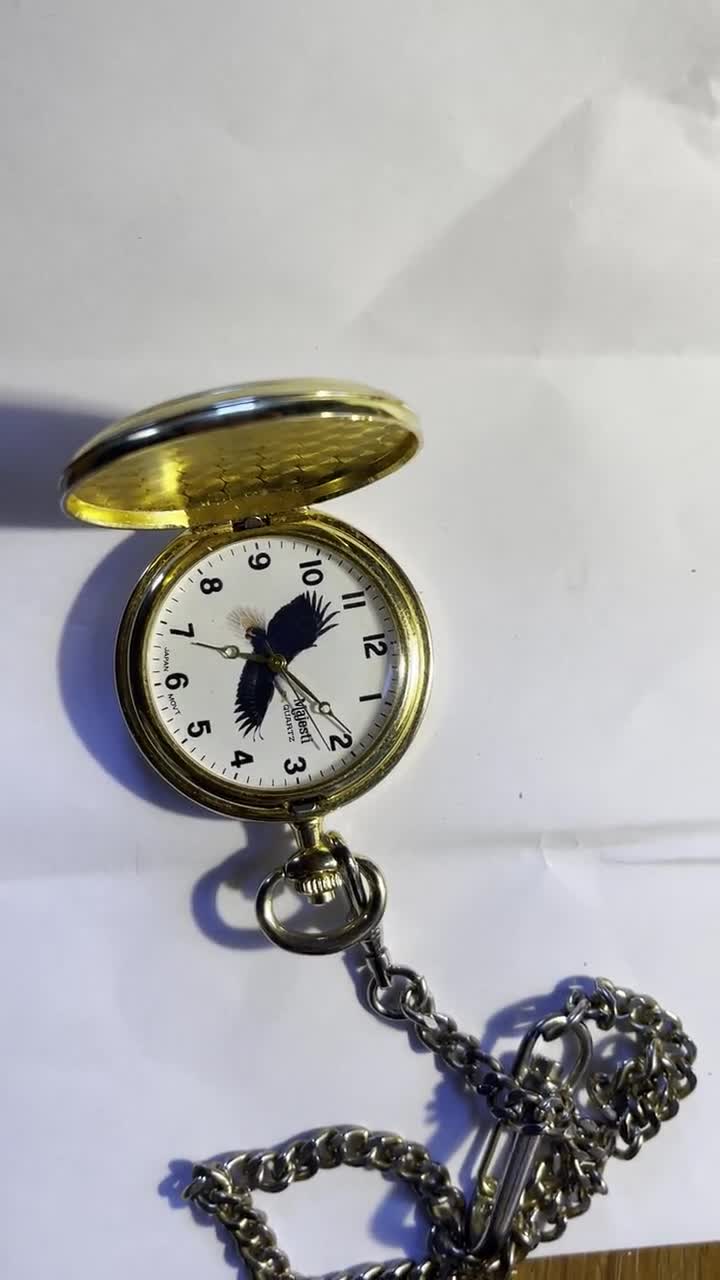 Vintage Majestic Quartz Pocket Watch With Chain. Flip Down Case