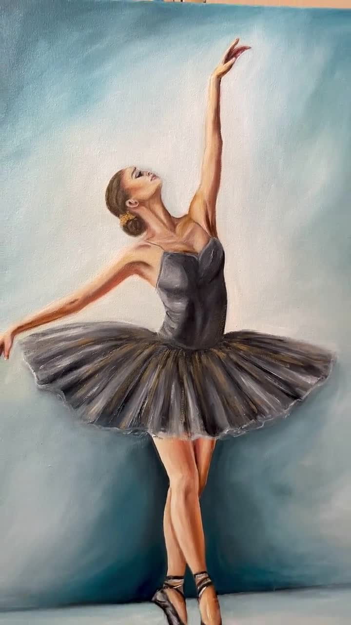 バレエダンサーの油絵 オリジナルバレエ壁アート 黒人バレリーナの絵画
