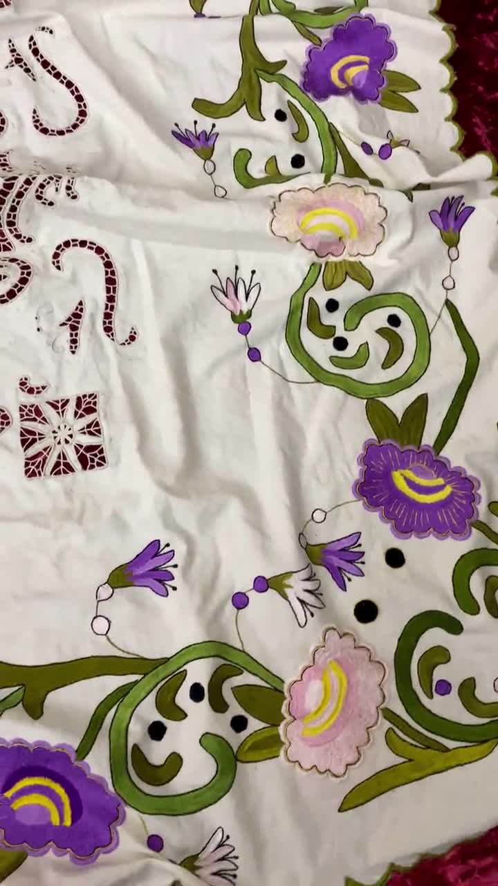 ヴィンテージのテーブルクロス刺繍、手作りの刺繍テーブルクロス