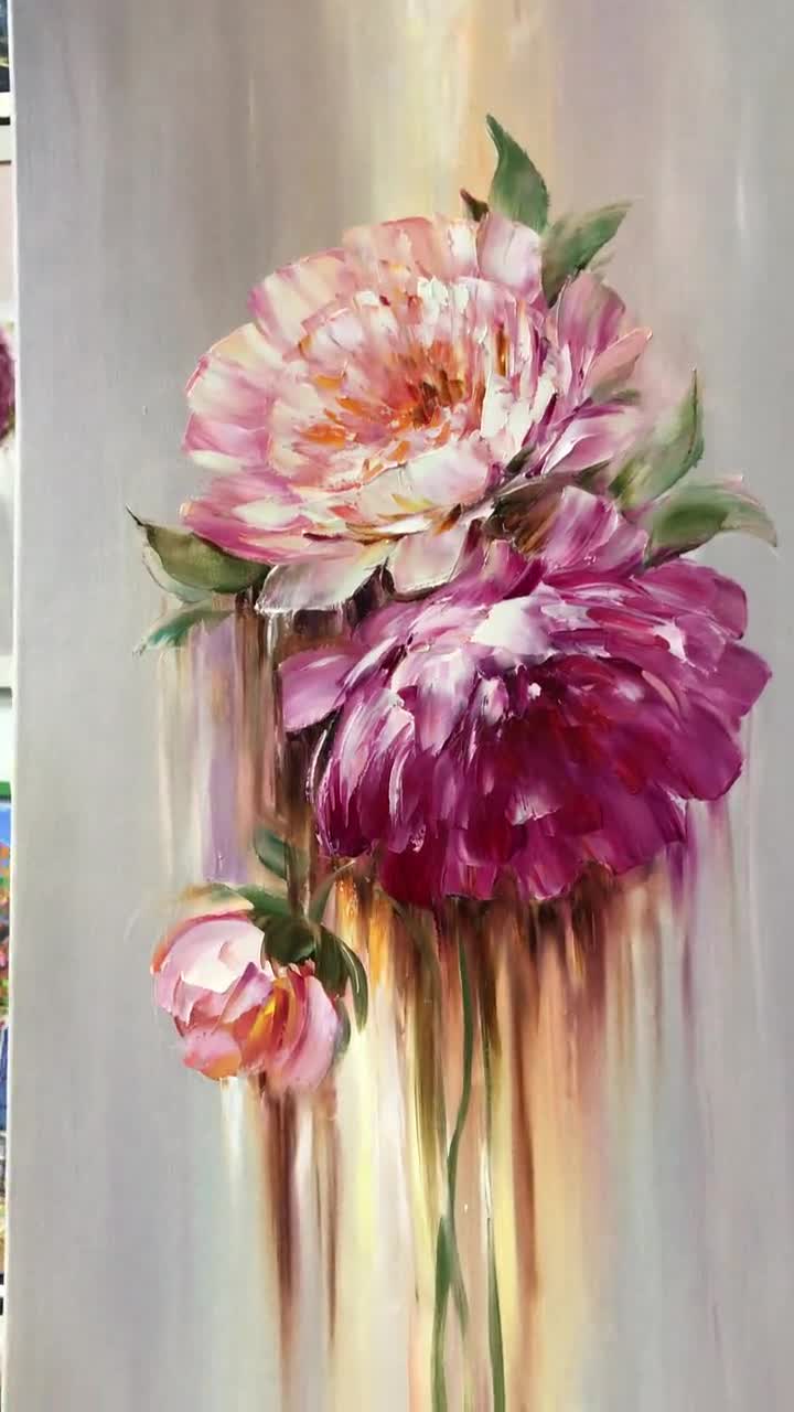 縦長の絵画、細長い抽象的な花のアートキャンバス、背の高い壁飾り、花